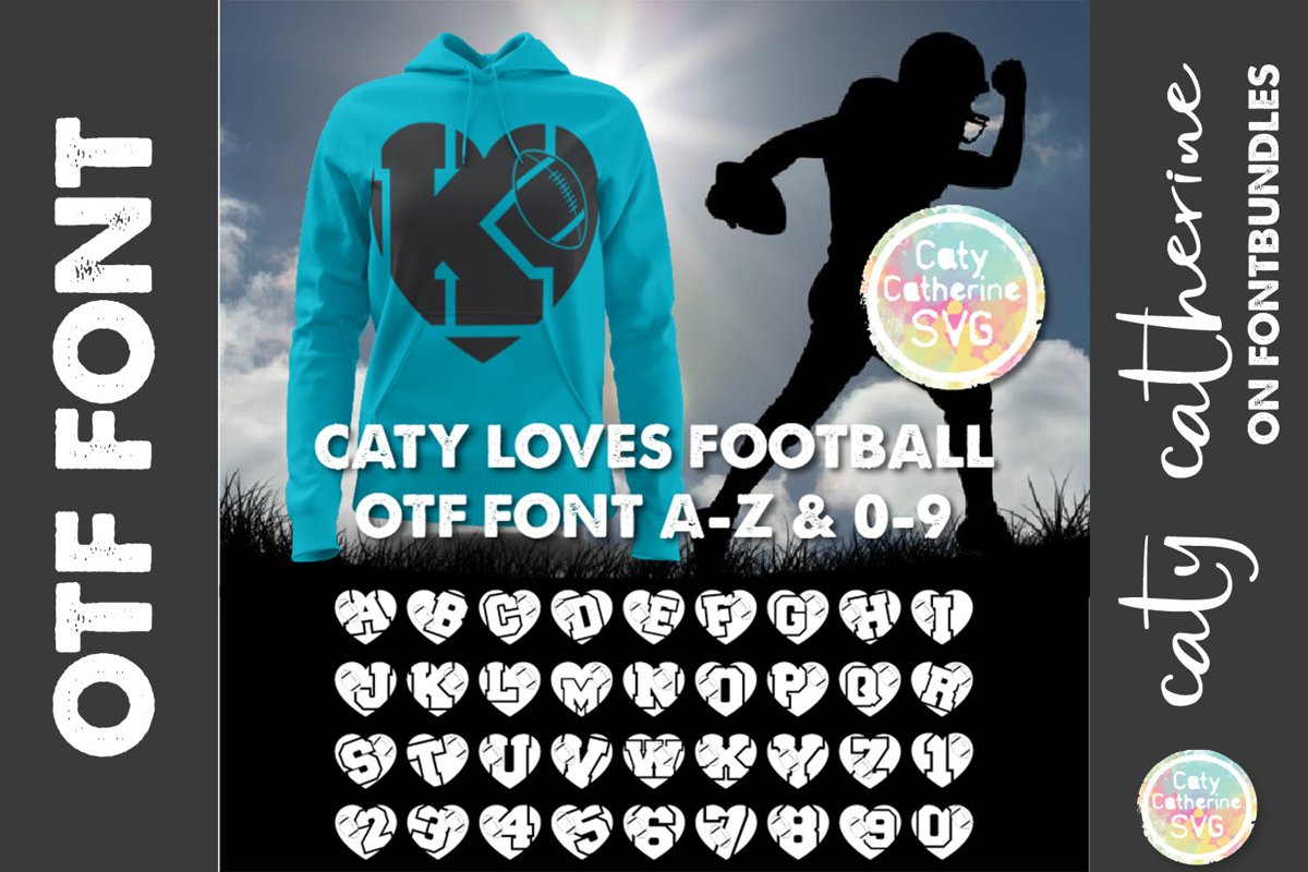 American Football Rugby Love Heart Initial Font A-Z 0-9 OTF example image 1