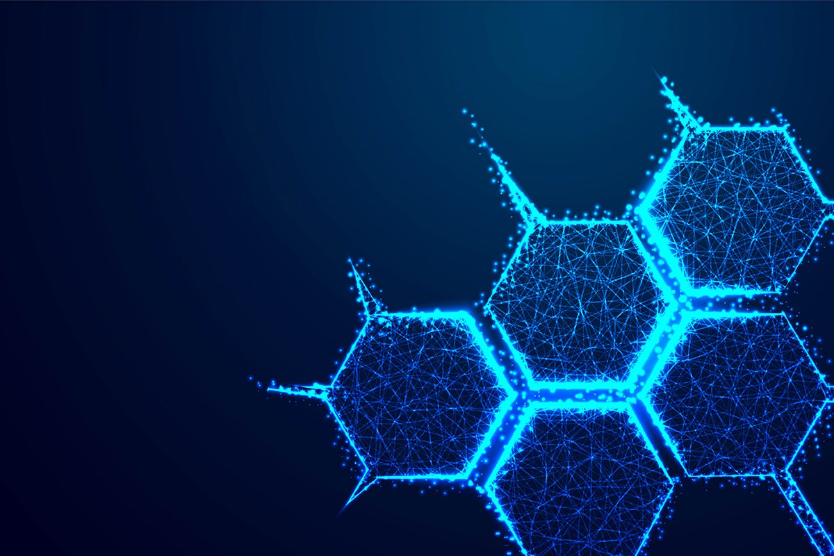 Molecule structure icon form lines and triangles, point conn example image 1