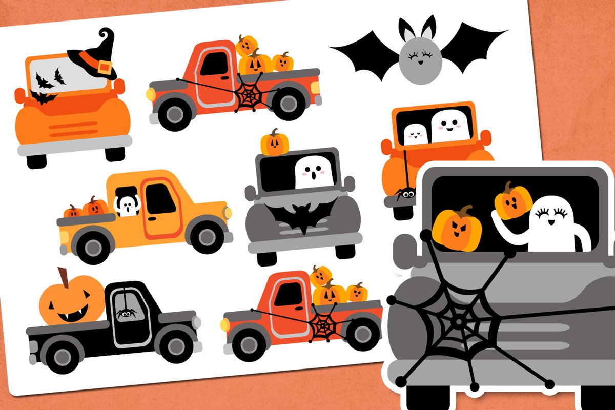 Halloween truck illustration clip art example image 1