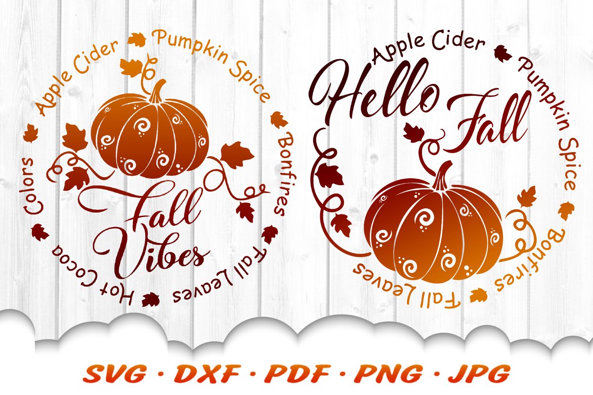Hello Fall Vibes Pumpkin Rounds SVG DXF Cut Files Bundle example image 1