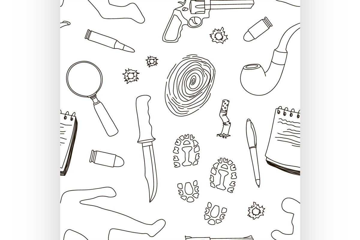 Vector detective crime icons set pattern example image 1