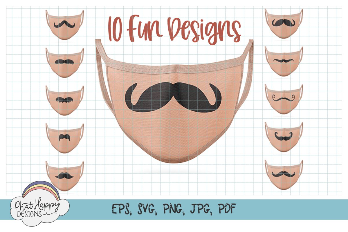 10 Funny Mustaches for Masks - SVG Cut Files example image 1