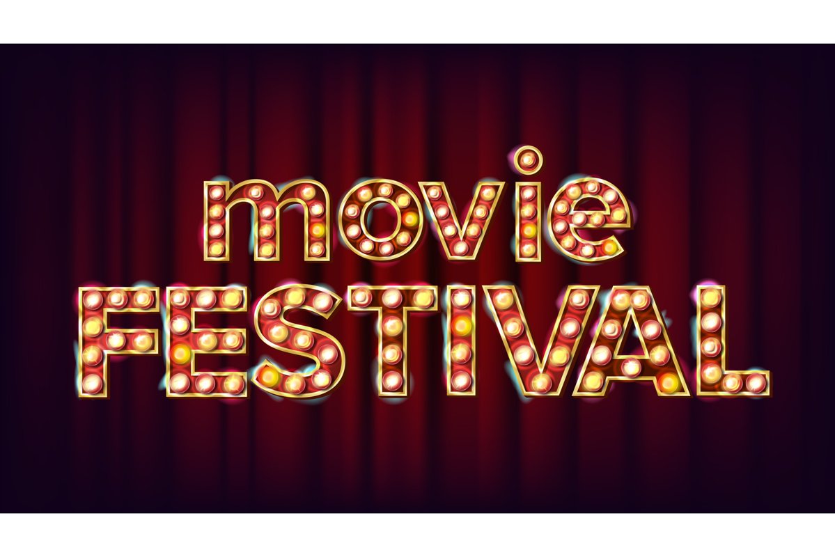 Movie Festival Sign Vector. Vintage Cinema 3D Glowing example image 1