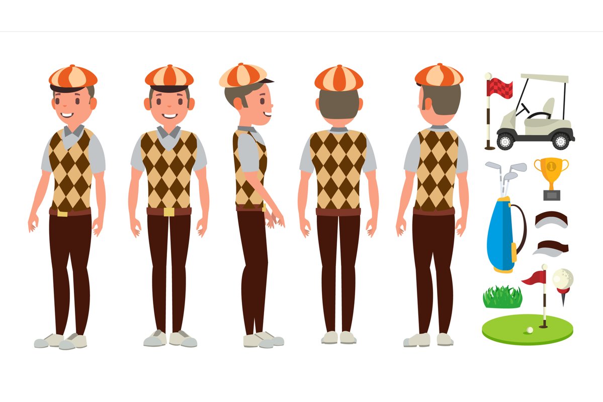 Golf Player Vector. Playing Golfer Male. Different Poses. example image 1