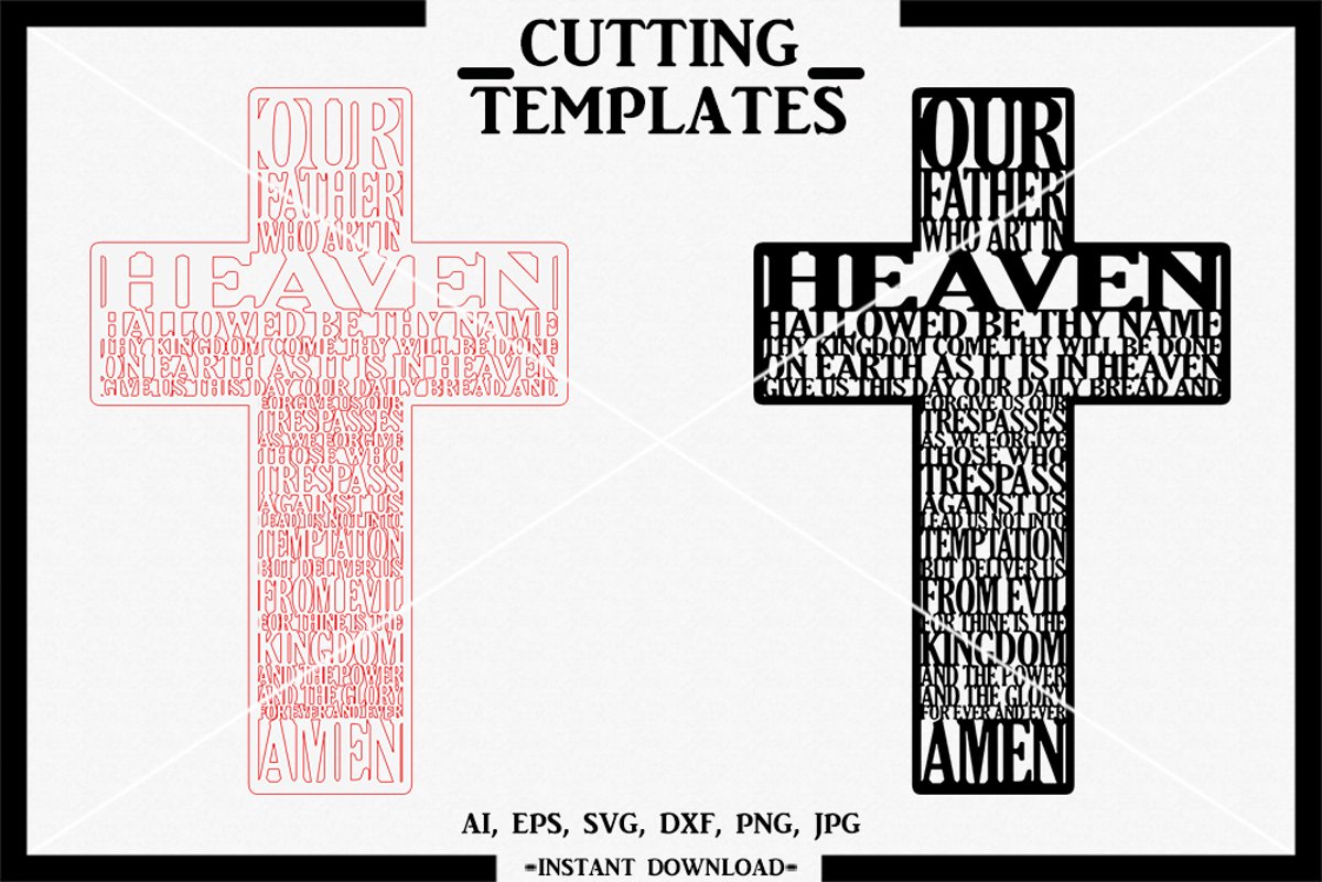 Our Father, Cross, Silhouette, Cameo, Cricut, SVG, DXF, PNG example image 1