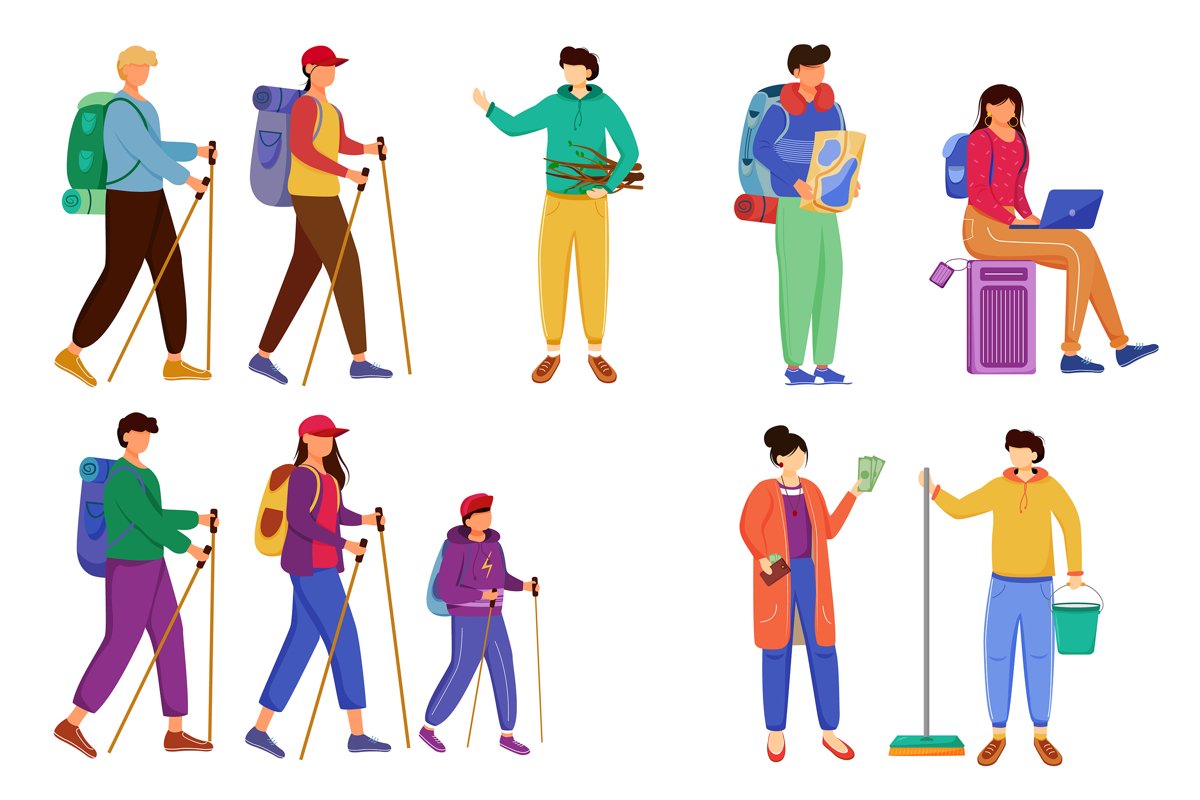 Budget tourism flat vector illustrations set example image 1