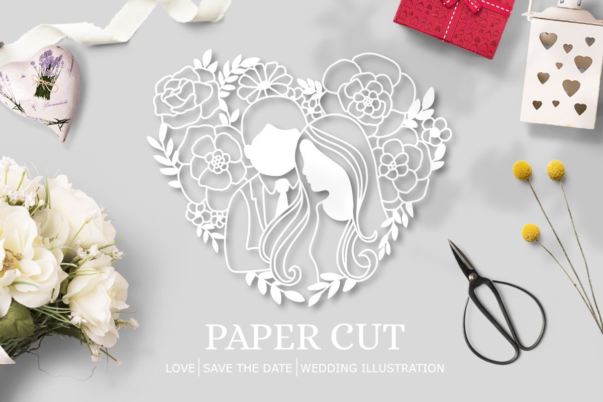 Paper cut / Love / Wedding Illustration / Save the Date example image 1