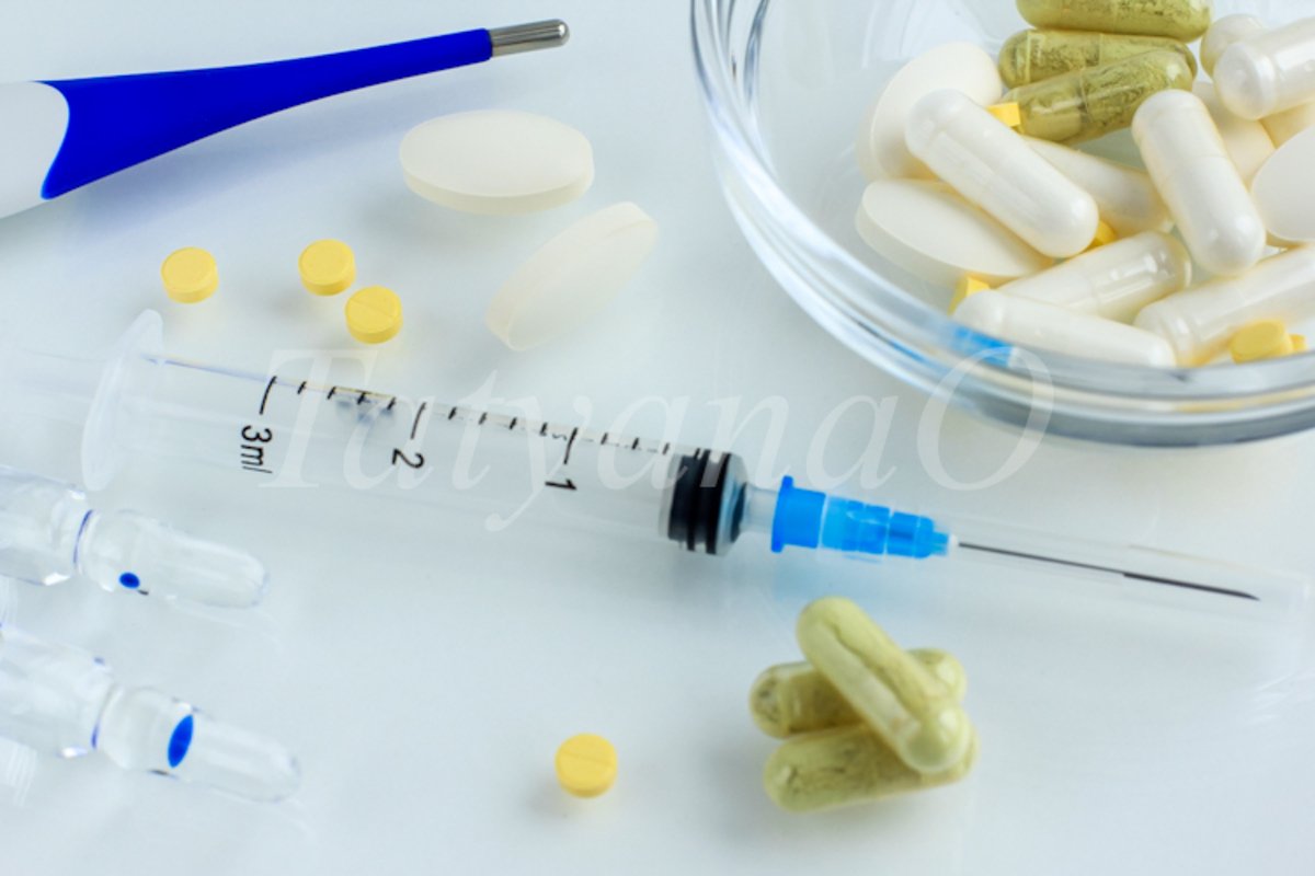 Multicolored pills, tablets against the virus, flu, disease example image 1