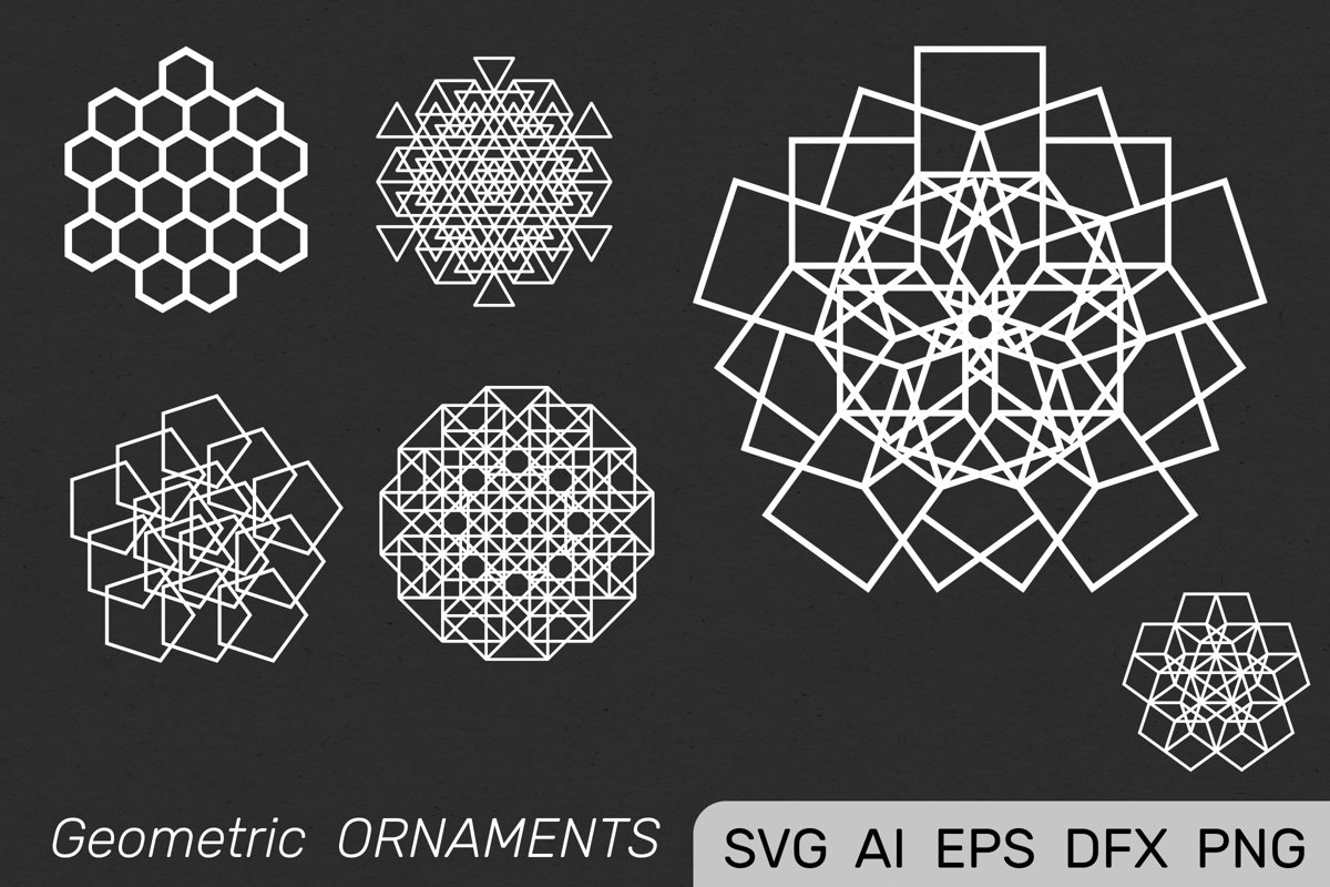 Geometric Decorative ORNAMENTS set. Mandala Stencil Design example image 1