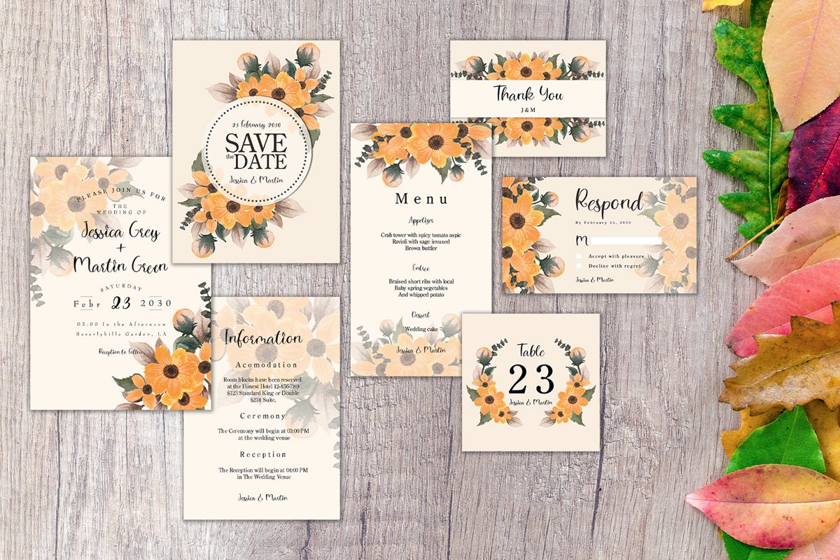 Autumn Floral Wedding Invitation Set example image 1