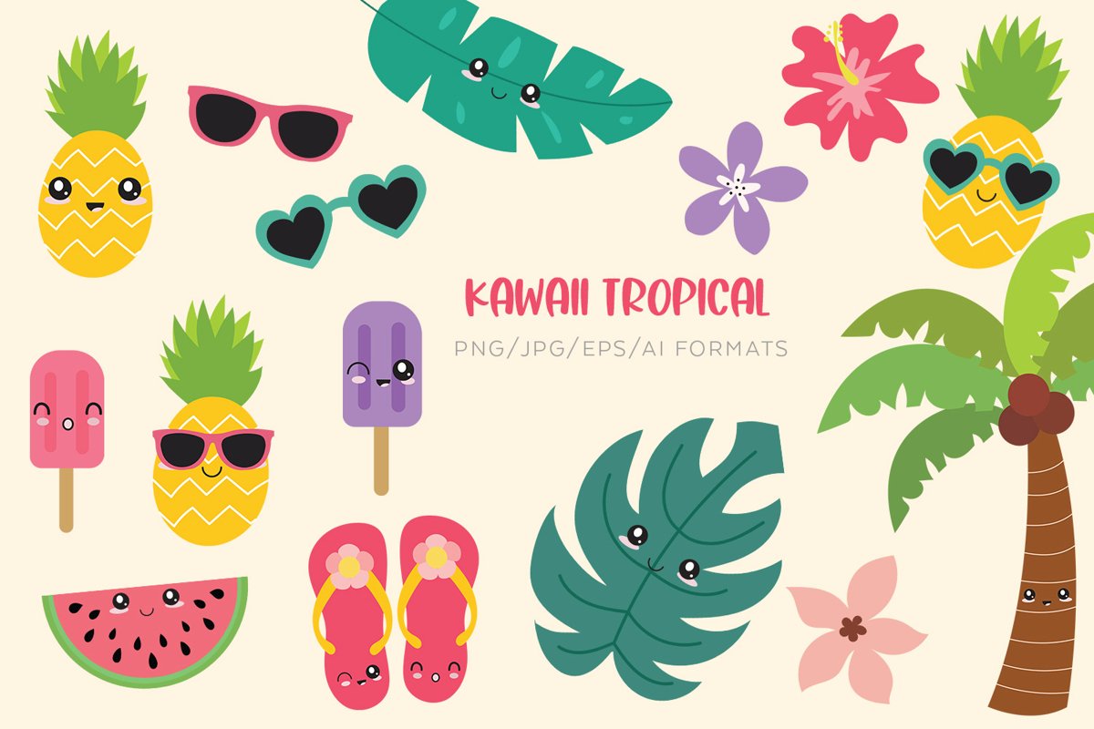 Kawaii Tropical Vector Clipart example image 1