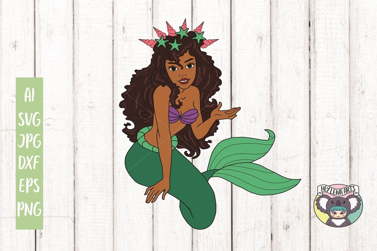 Mermaid svg, Black Woman svg, dxf, Cricut Cut Files, png example image 1