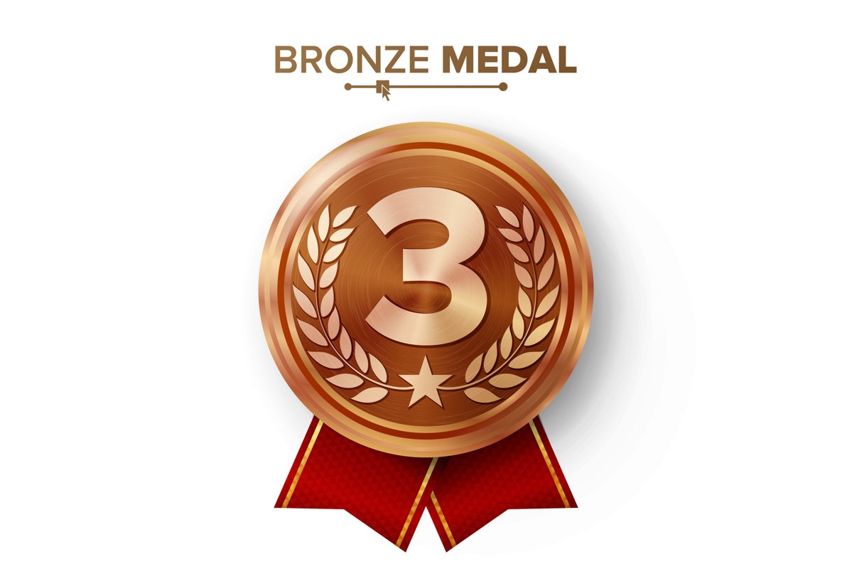 Bronze 3st Place Medal Vector. Metal Realistic Badge With example image 1