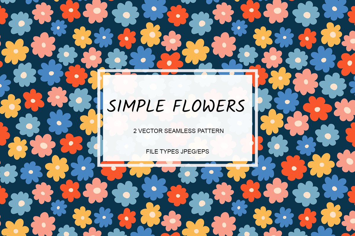 Vector seamless pattern with simple flowers. Eps/Jpeg example image 1