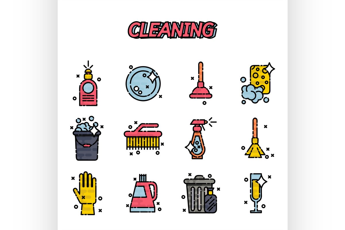 Cleaning flat icons set example image 1