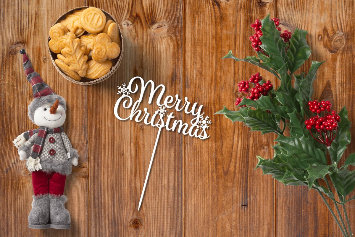 Cake topper 'Merry Christmas' CNC laser cutting template DXF example image 1