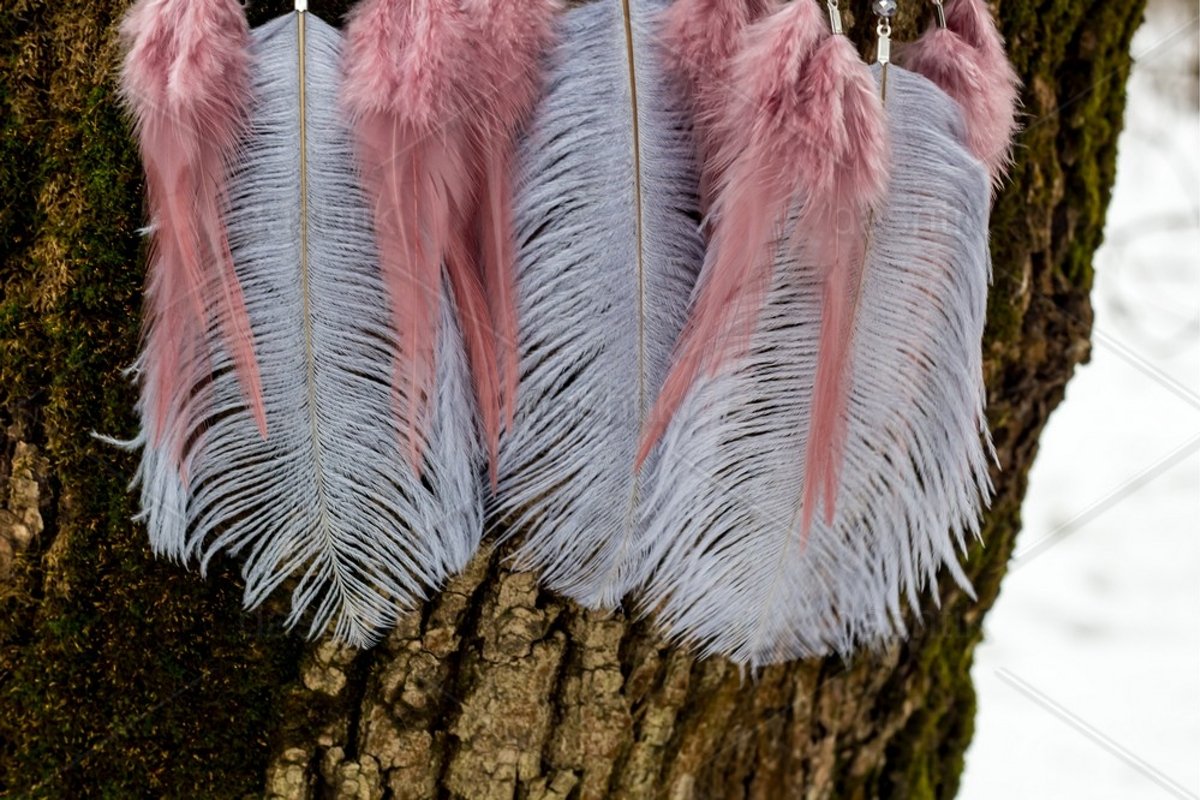Dream catcher with feathers threads and beads rope hanging example image 1