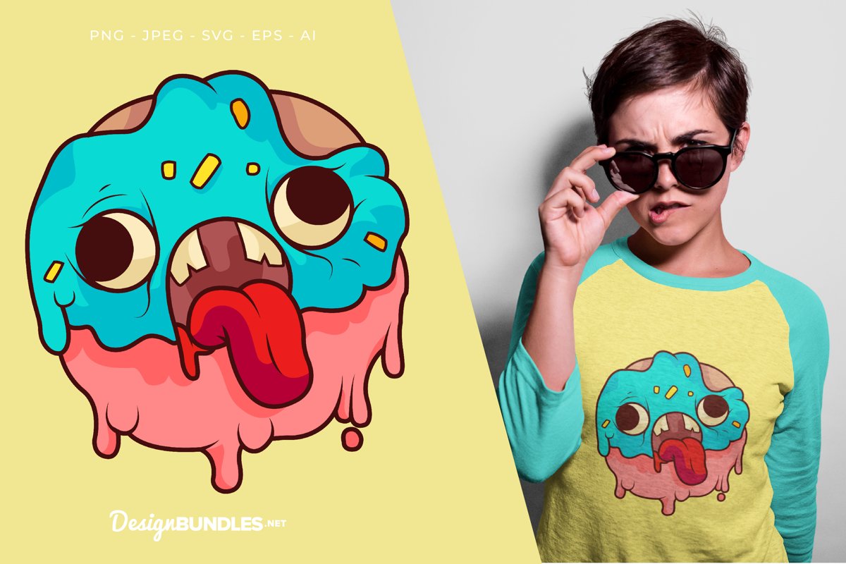 Blue Pink Donut Monster Vector Illustration For T-Shirt example image 1