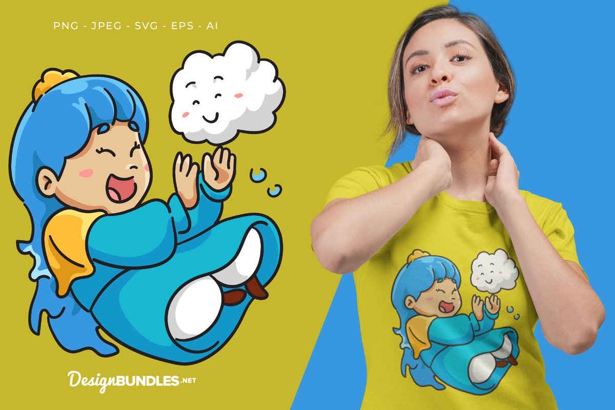 Princess and Cute Cloud Vector Illustration For T-Shirt example image 1