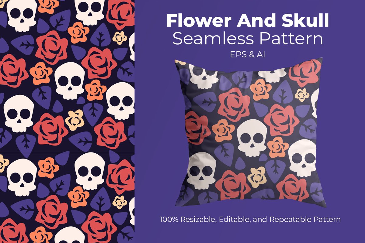 Flower And Skull - Seamless Pattern example image 1