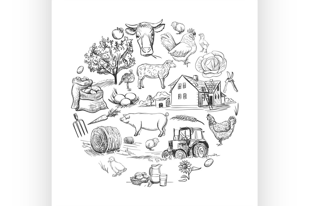 Round card with farm related items example image 1
