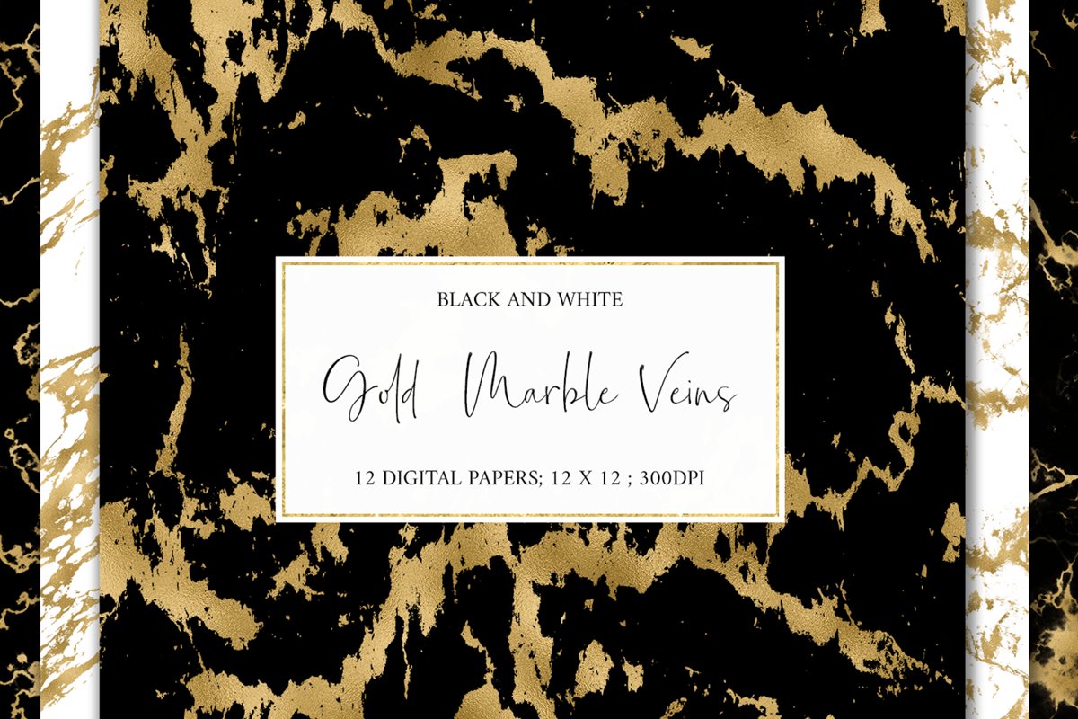 Gold Marble Veins Digital Paper Backgrounds Textures Pattern example image 1