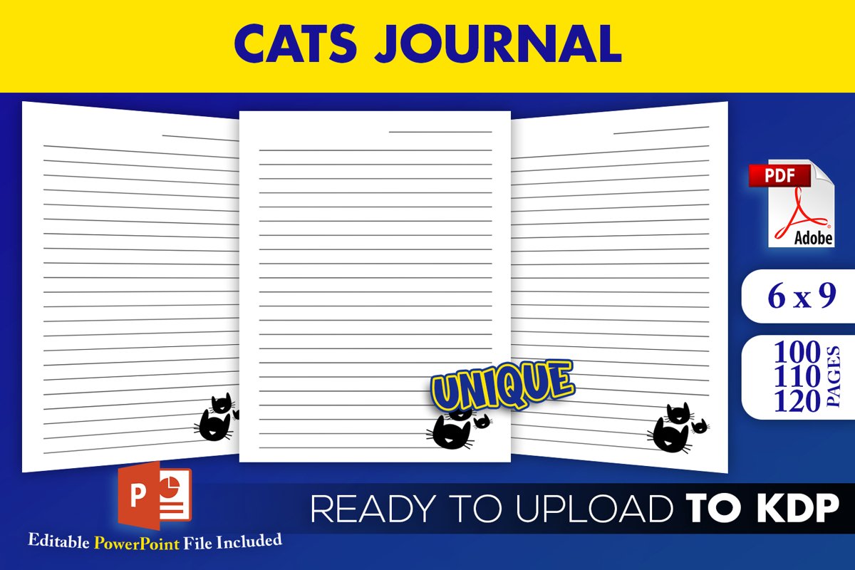 Cats Journal Editable PowerPoint Template KDP Interior 6x9 example image 1