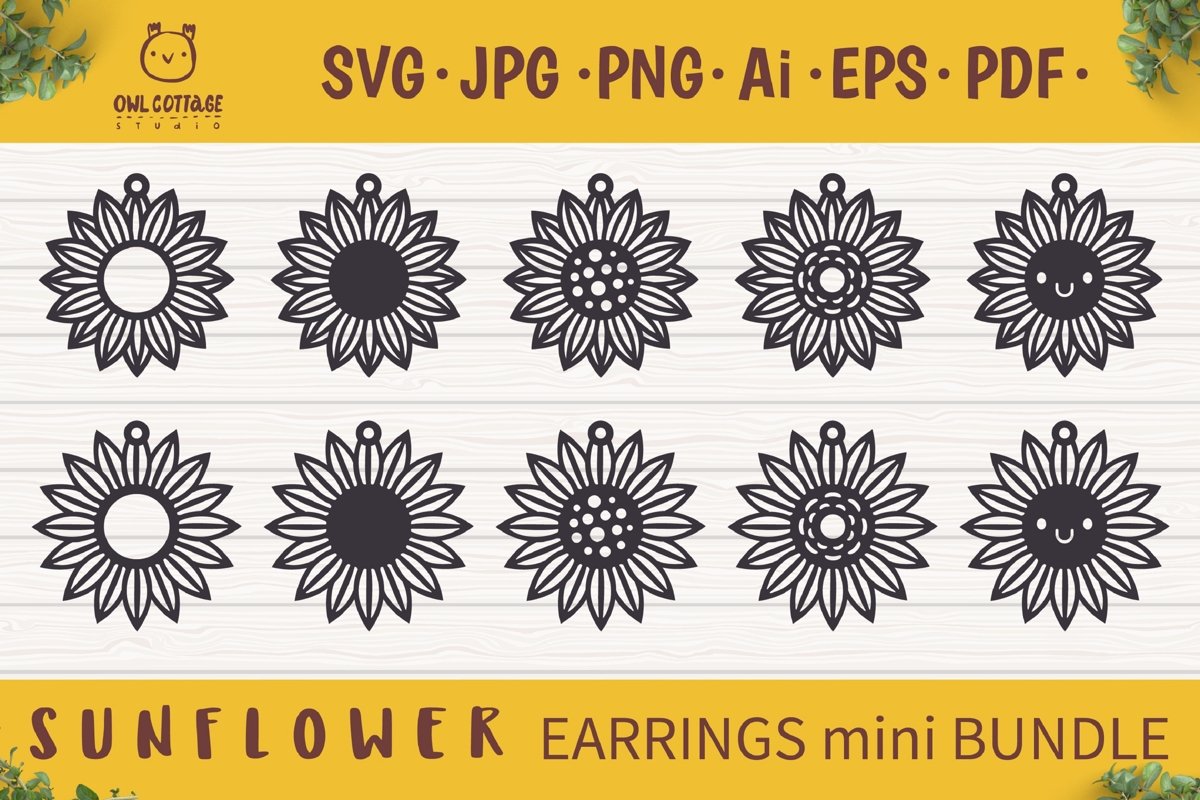 Sunflower Earrings mini SVG Bundle, Sunflower Clipart, Earri example image 1
