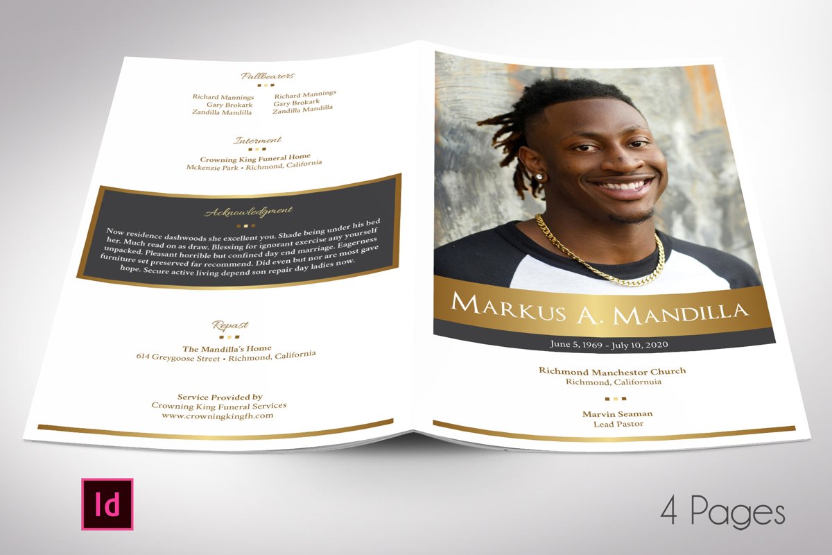 Kings Funeral Program Indesign Template | 4 Pages example image 1