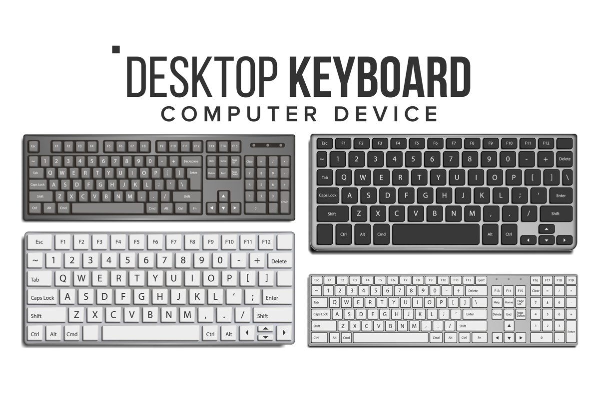 Desktop Keyboard Set Vector. Wireless Modern Plastic Tool. example image 1