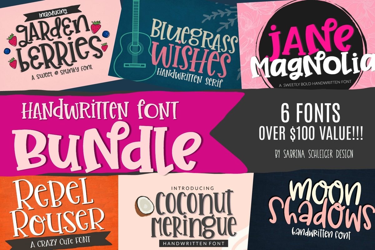 Handwritten Font Bundle for Crafters- 6 Cut Friendly Fonts example image 1