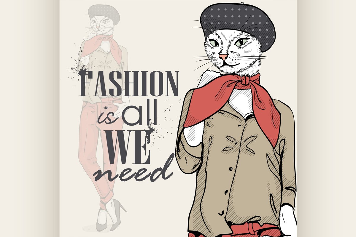 Vector elegant woman with cats had example image 1