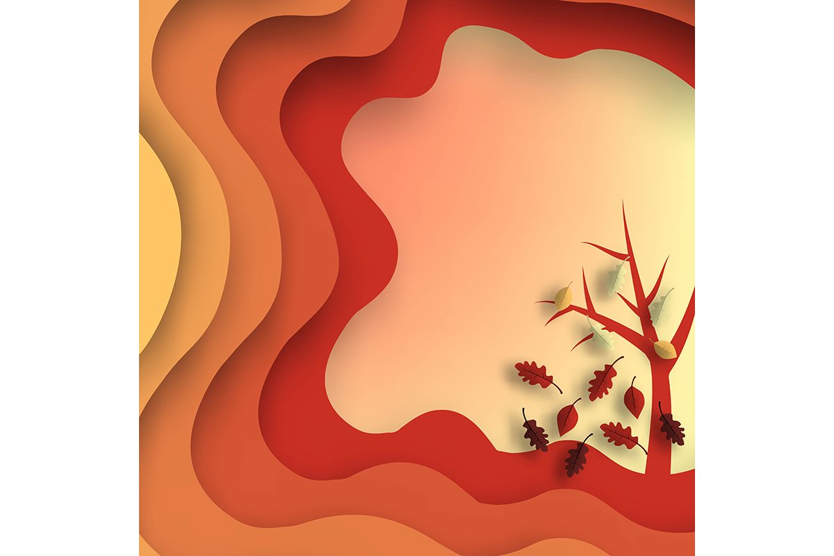 Autumn paper cut with leaves and tree. Abstract background w example image 1