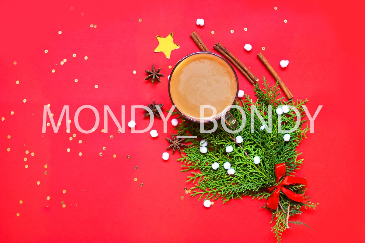Flat Lay. Christmas composition of a Christmas tree made fro example image 1