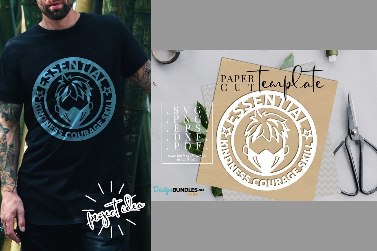 Essential paper cut template, mask male, protection covid19