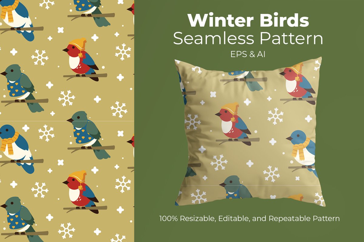 Winter Birds - Seamless Pattern example image 1