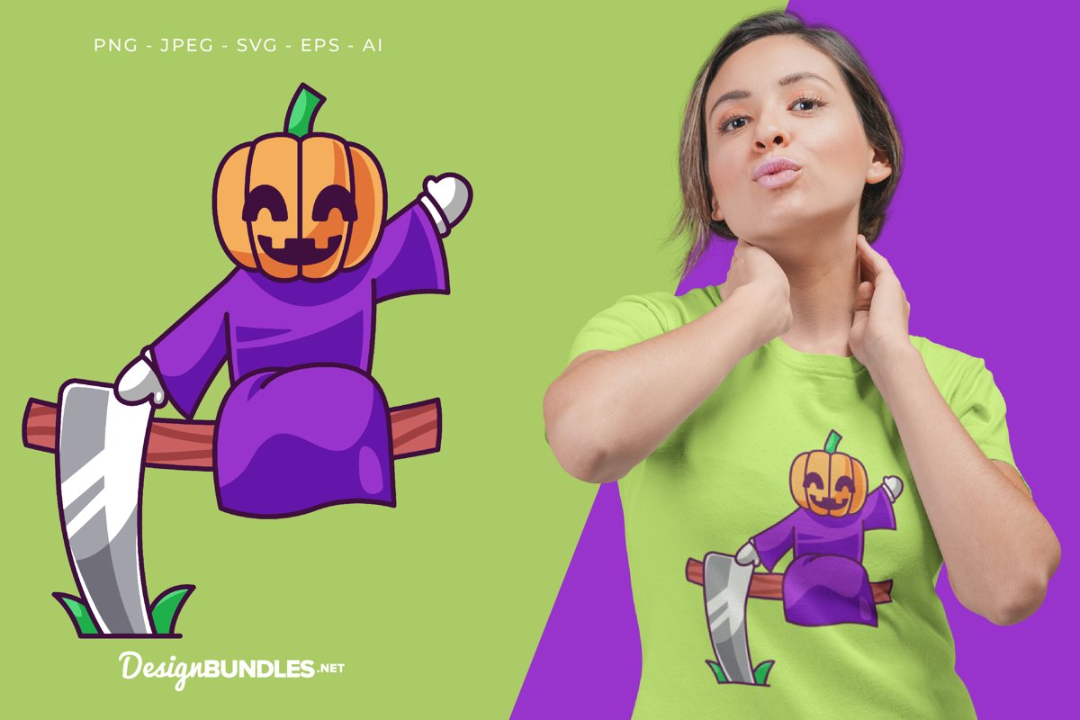 Pumpkin Says Hi Vector Illustration For T-Shirt Design example image 1