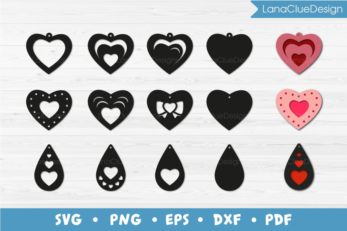Heart Earrings Bundle SVG Cut Files example image 1