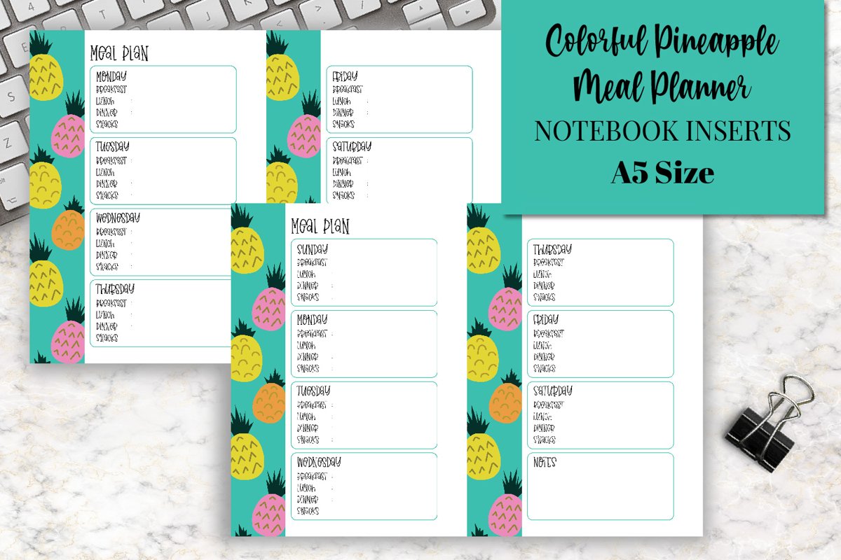 Colorful Pineapple Meal Planners A5 Size Notebook Inserts example image 1