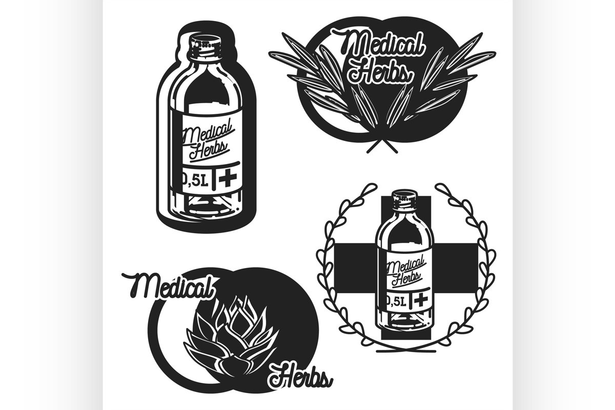 Color vintage medical plants herbs emblems example image 1
