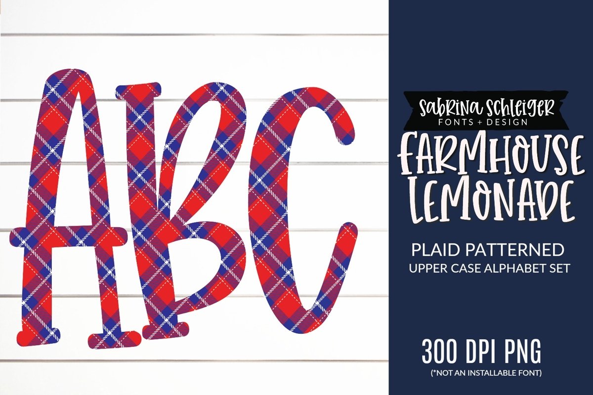 Farmhouse Lemonade PNG Plaid Alphabet Clipart example image 1