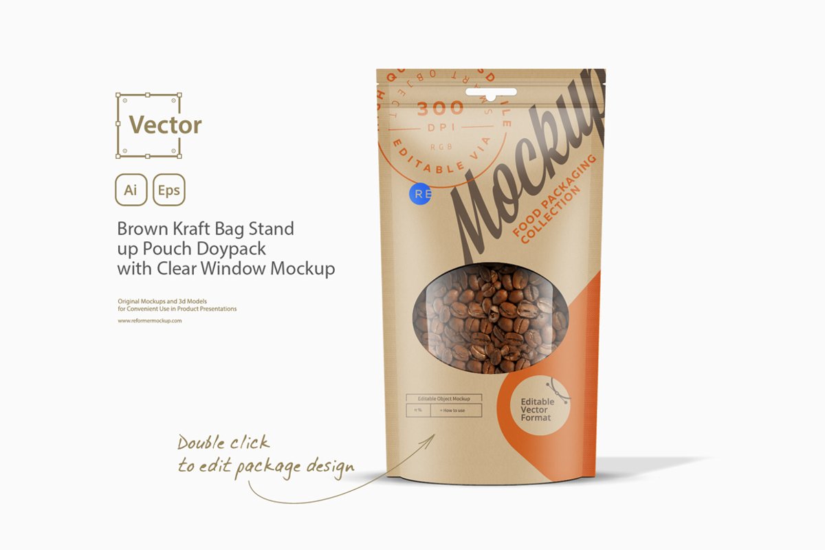 Brown Kraft Bag Stand up Pouch Doypack with Clear Window Moc example image 1