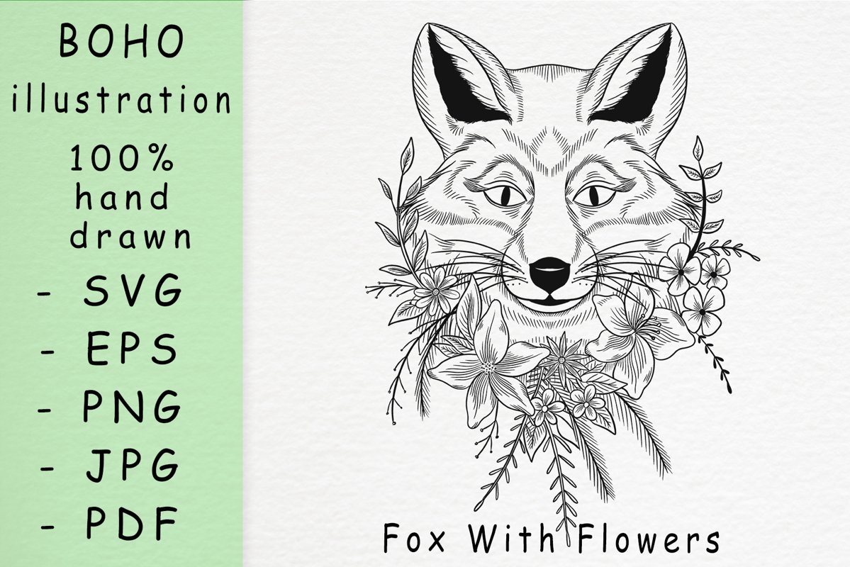 Boho illustration / Fox With Flowers example image 1