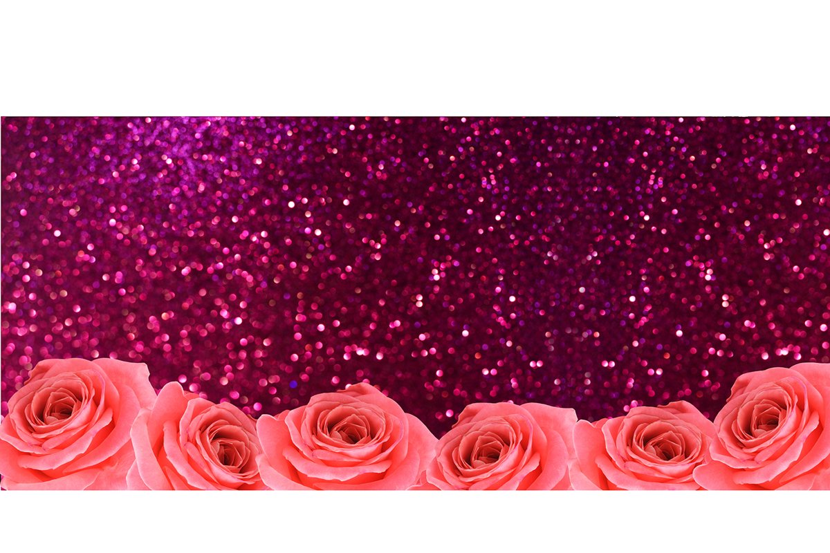 banner texture background with roses flowers and pink bokeh example image 1