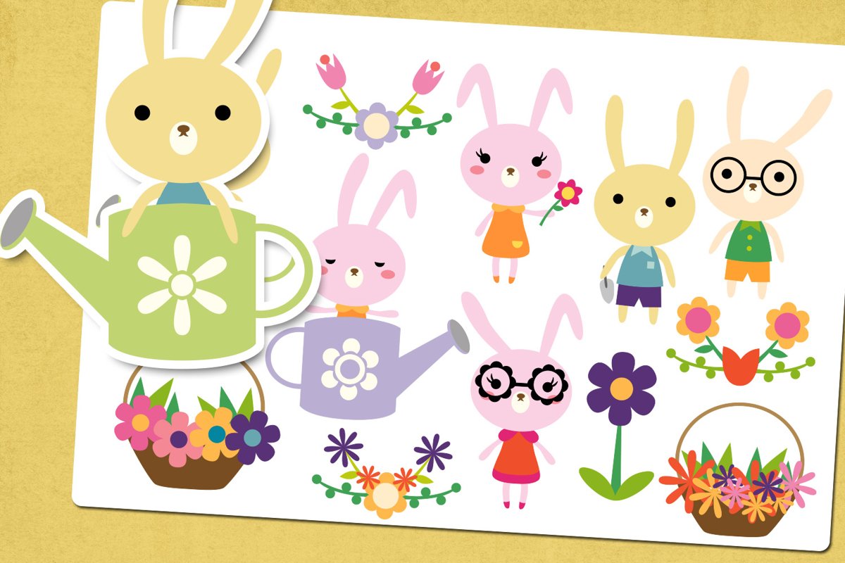 Spring bunny garden illustrations clip art example image 1