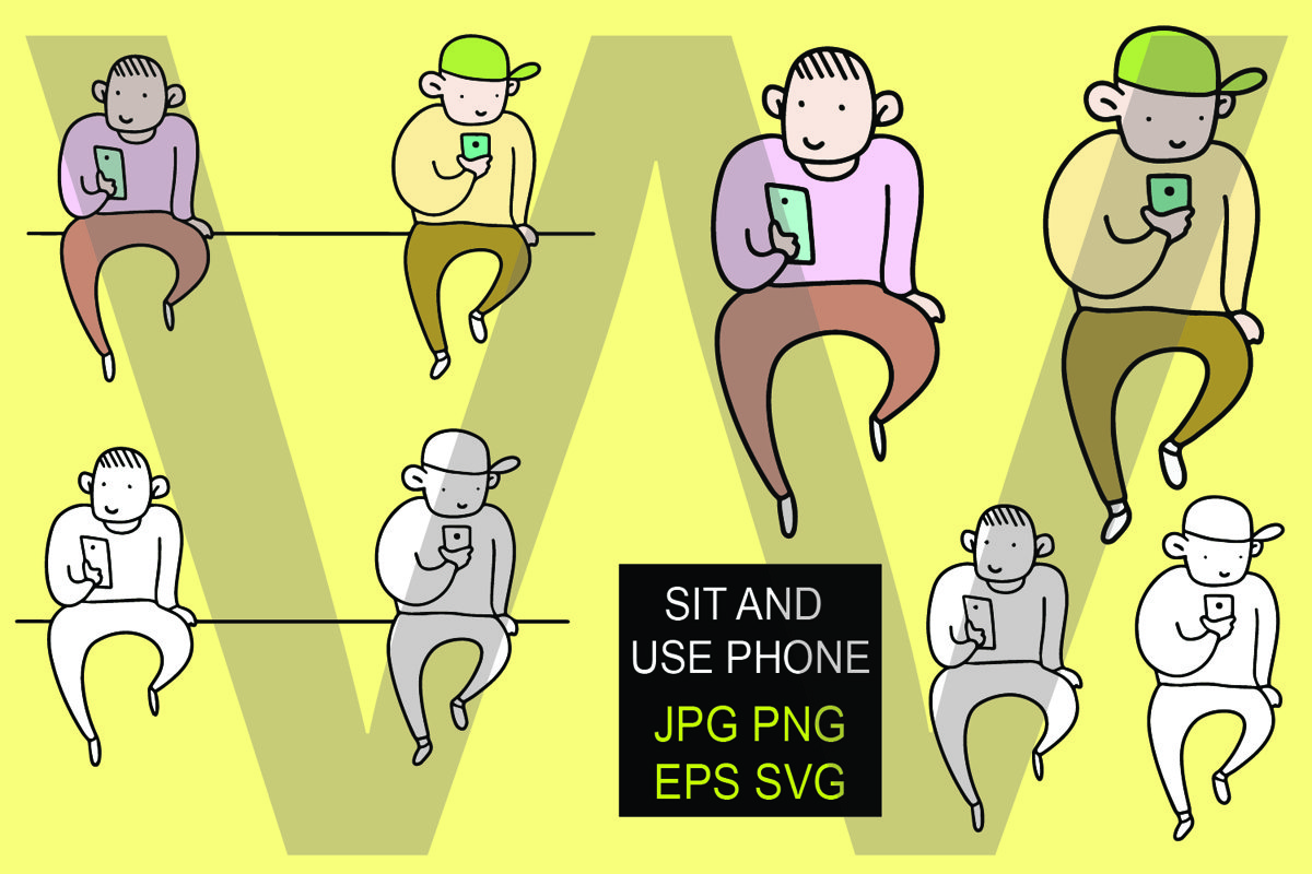 Sitting and use Phone - SVG-EPS-JPG-PNG example image 1