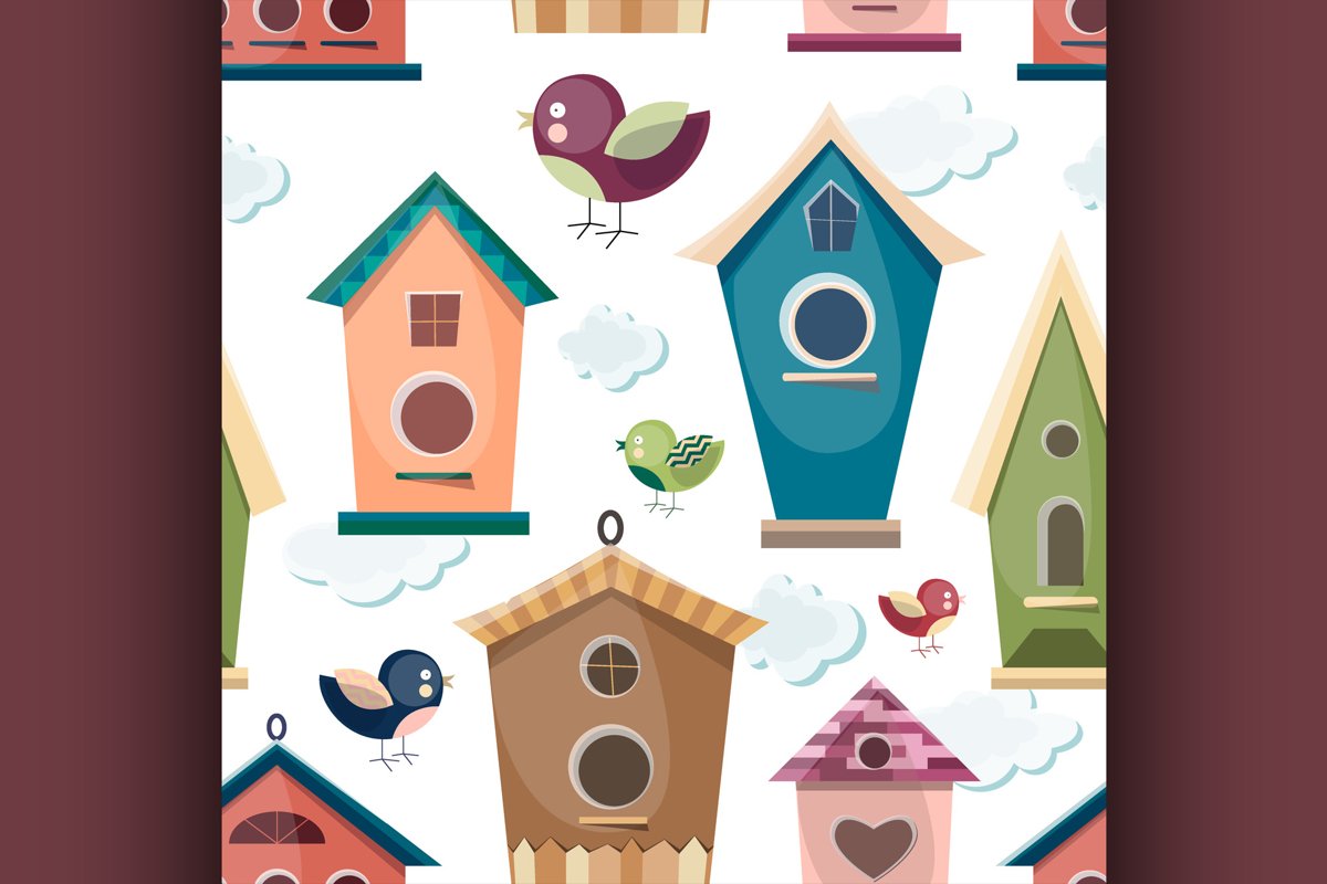 Colored birdhouses set pattern example image 1