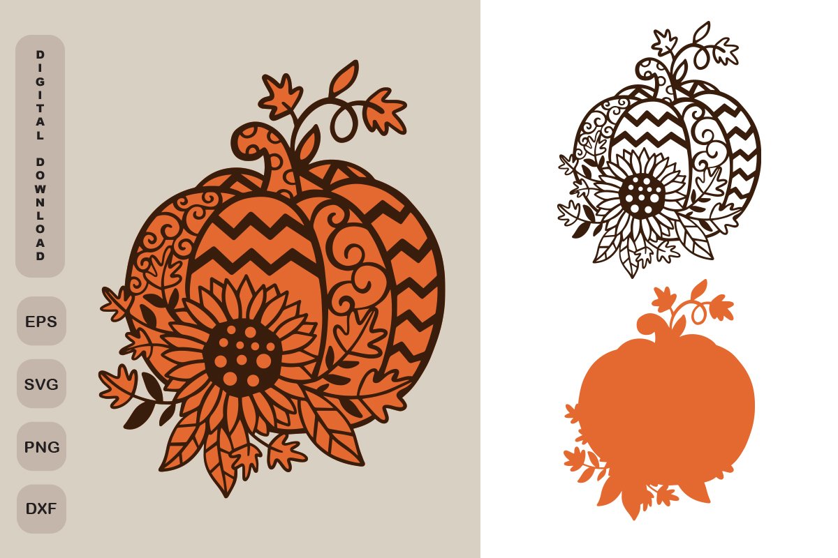 2D pumpkin paper cut, halloween SVG example image 1
