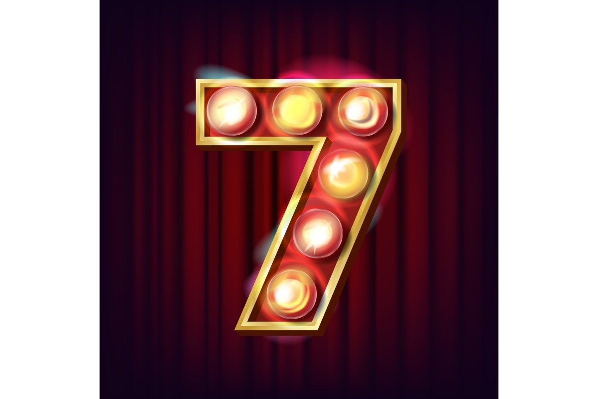 7 Number Vector. Seven Font Marquee Light Sign. Realistic example image 1