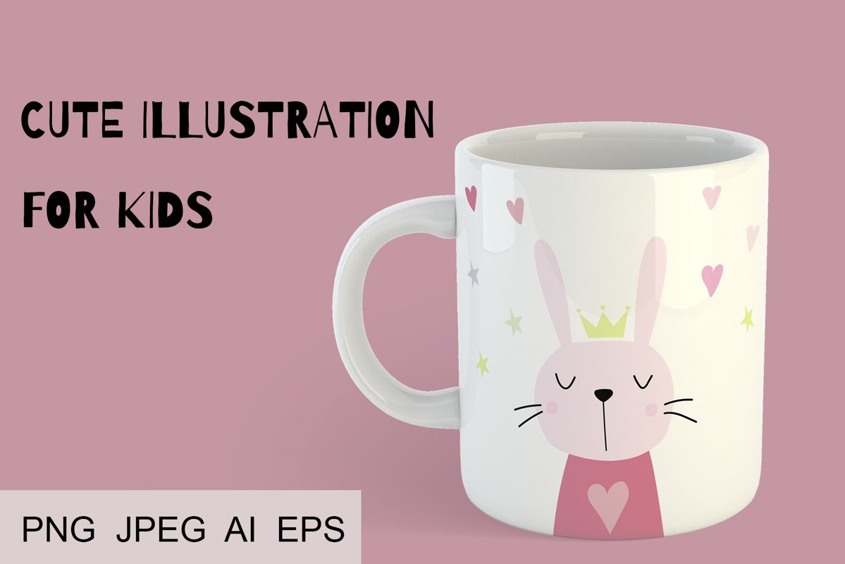 Kids print illustration. Vector illustration with rabbit. example image 1